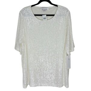 Caroline Rose Ivory Sequin Embellished Short Sleeve Caftan Top Size 2X NEW
